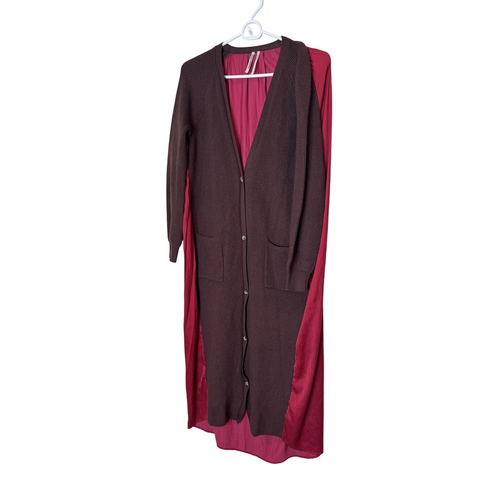 Anthropologie Sweater Womens XS Brown Pink Long Button‎ Cardigan Duster Pockets